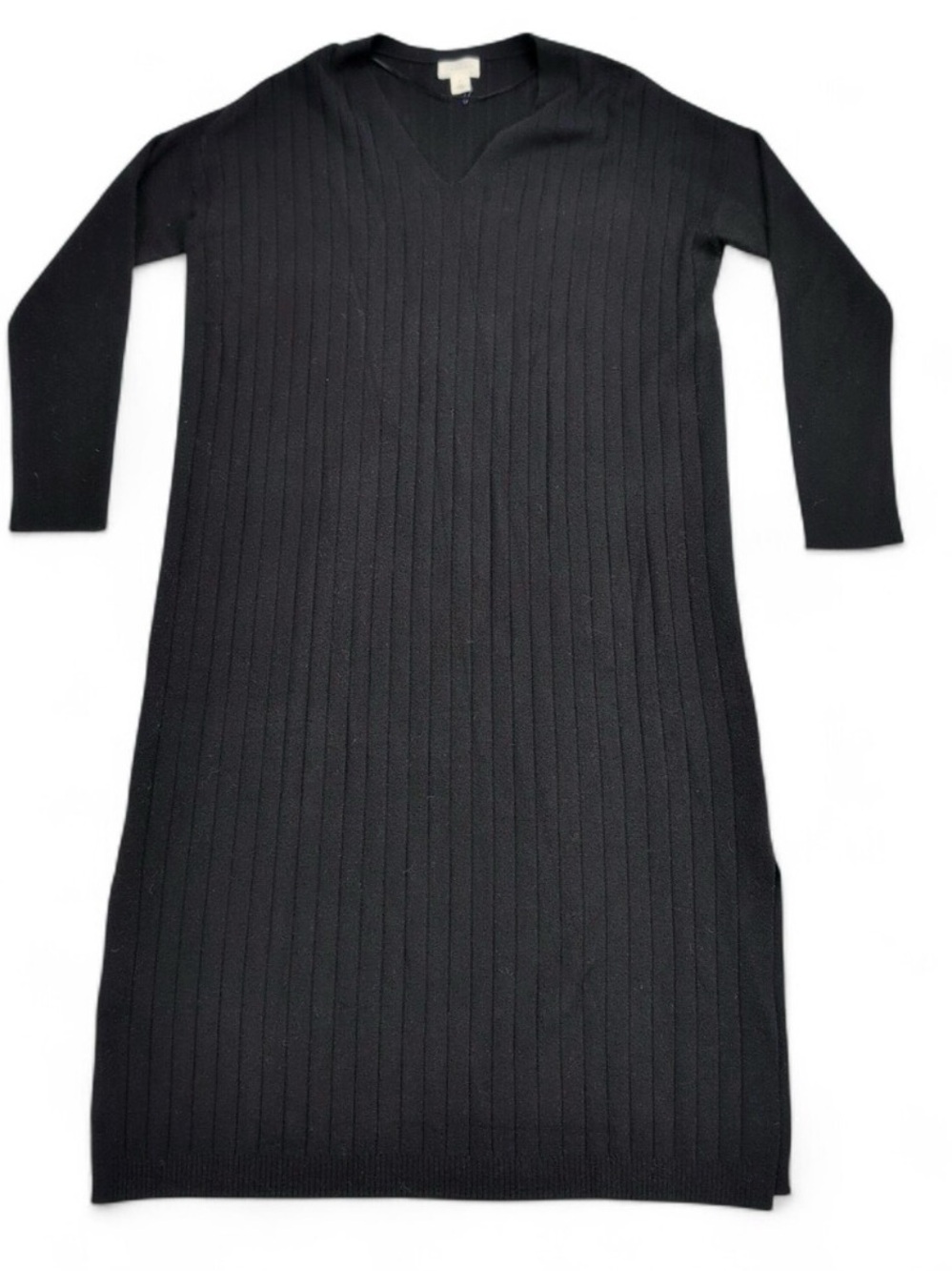 Caslon Black Ribbed V-Neck Long Sleeve Dress - 1X